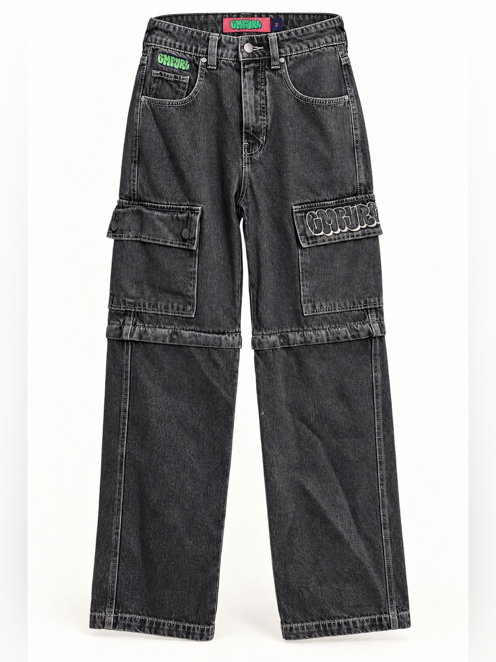 Empyre Size 2 Washed Black Zip-Off Cargo Skater Jeans & Shorts Y2K